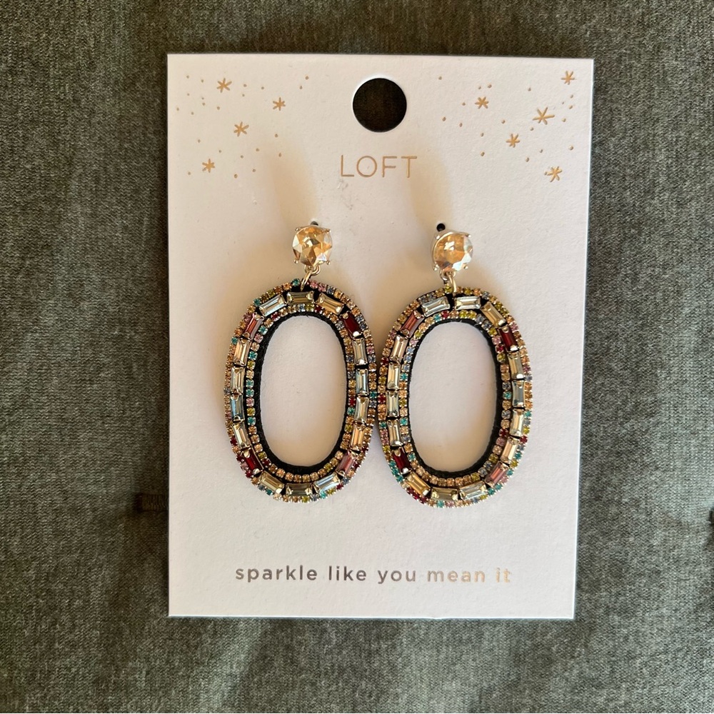 NWT LOFT sparkle rhinestone mosaic oval faux gem earrings